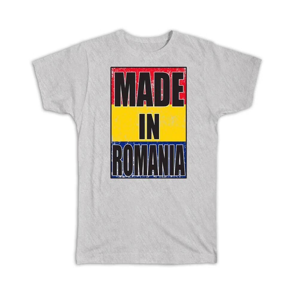 Gift T-Shirt : Made In Romania Flag Retro Artistic Romanian Expat Country L