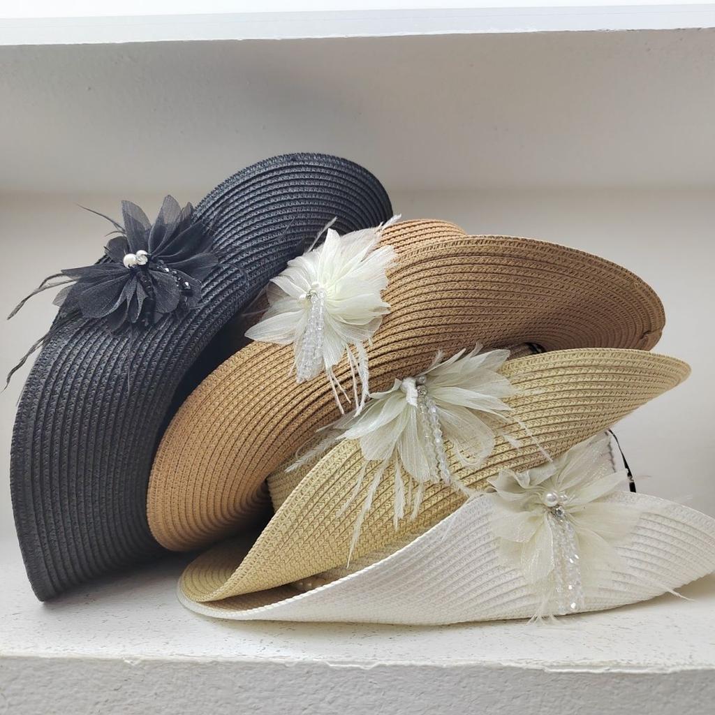 Summer Elegant Top Hat Grass Hat Versatile Pearl New Fashion Sunscreen and Sunshade Hat Flower Hat Beach