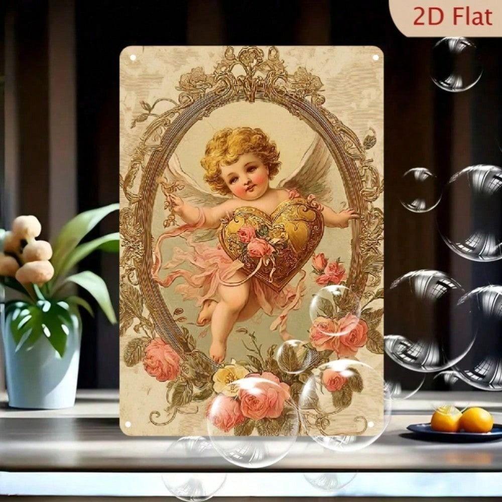 

Vintage Metal Poster Red Angel Heart Wing Wall Art Romantic Bedroom Decor