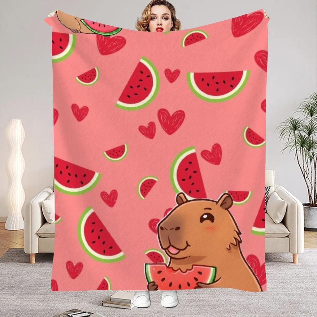 1Pc Digital Printed Capybara Style Flannel Blanket Mattress Cover Blanket for Family BedsSofasOfficesOutdoor Camping