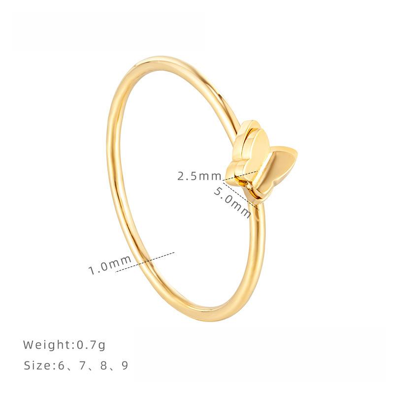 

Простое мини двухслойное маленькое кольцо с бабочкой женское нишевое дизайнерское кольцо из титановой стали, не тускнеющее 9