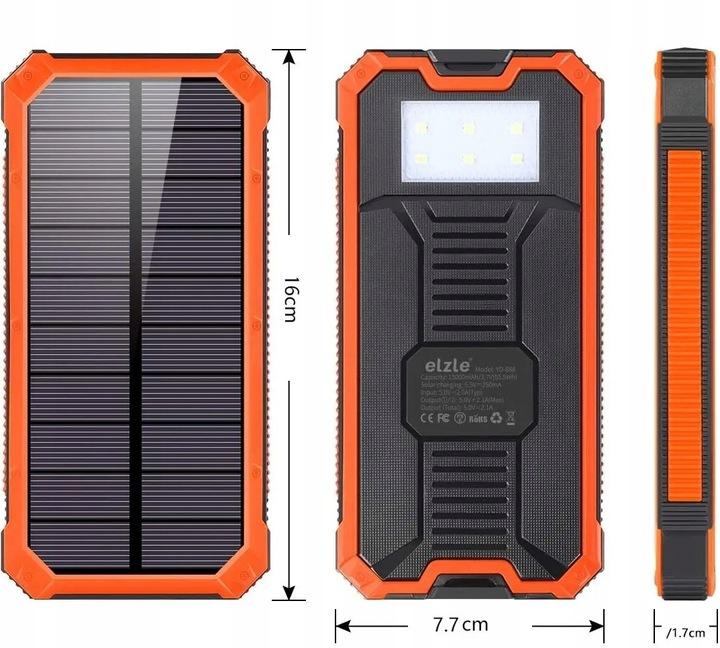Powerbank Solarny Pancerny 20000Mah 2Xusb Latarka