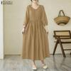 ZANZEA Women V-Neck 3/4 Sleeve Loose Casual Dress