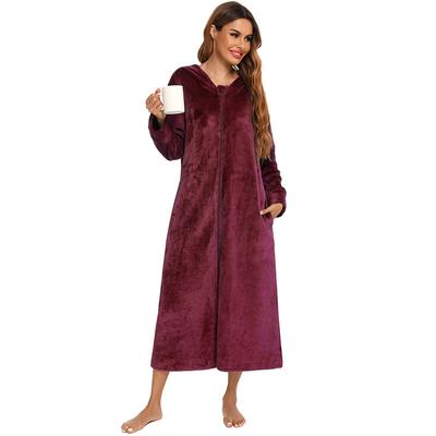 Accappatoio da donna in pile peluche con cerniera con cappuccio caldo lungo accappatoio vestaglia invernale accogliente con cerniera lettino pigiama vestaglia pigiama camicia da notte