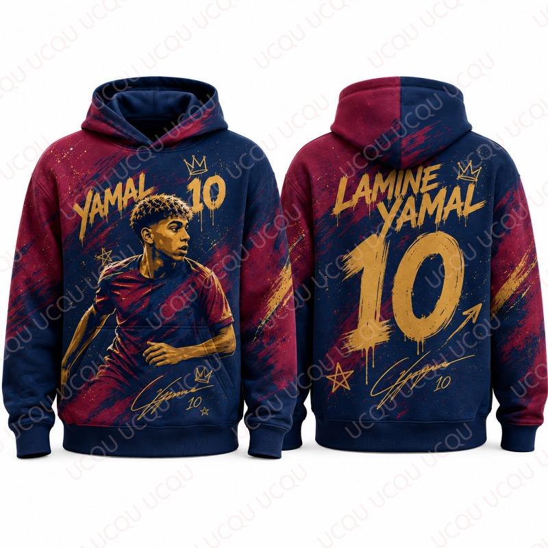 26-27 Yamal 10 Hoodie Sweatshirt Fußball Grafik Pullover Oversized Streetwear Lässig Winter Oberteil Fan Geschenk 130 brown