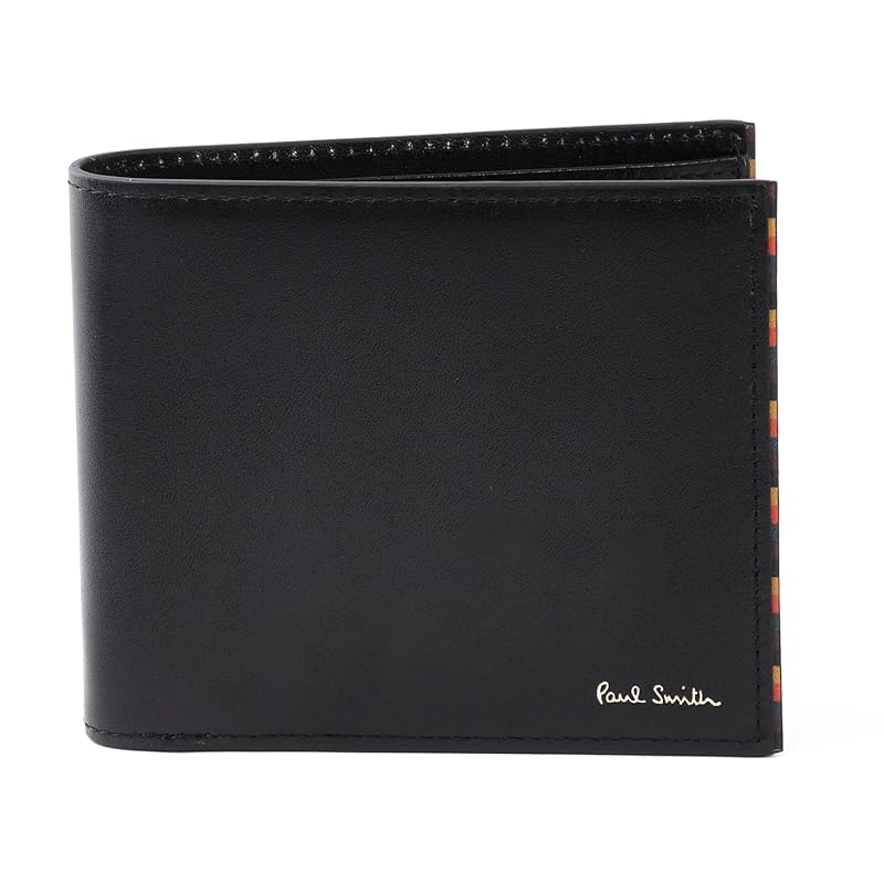 

[Paul Smith] Set item/Name can be engraved Bright stripe trim SS24 bifold billfold leather cowhide 813005 P845 (black, (no name)
