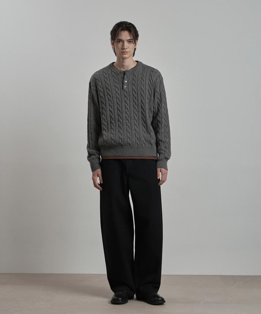 WORK ON BODY OFF Tord Semi-Overfit Cable Henley Neck Knit [Gray]