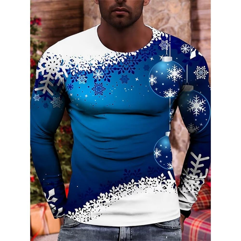 

Мужская футболка унисекс с графическим принтом снежинка O-образный вырез 3D принт Рождество повседневные футболки с длинным рукавом уличная одежда повседневные топы L