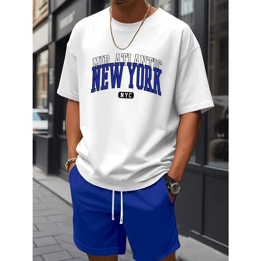 New York Men's Short-Sleeve T-Shirt and Shorts Set Relaxed-Fit Casual T-Shirt Creative Streetwear T-Shirt Unique Casual Apparel