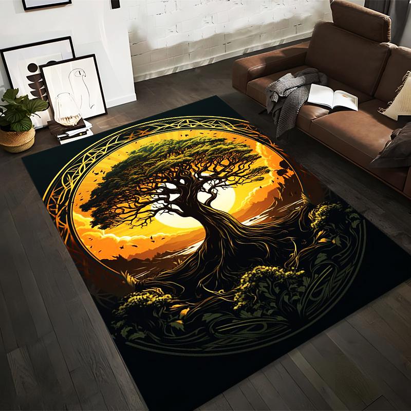 

Tree of Life Carpet with Sunset and Vintage Circular Frame Design Suitable for use as an anti-slip for living room bedroom sofas 40x60cm( 15x23in )