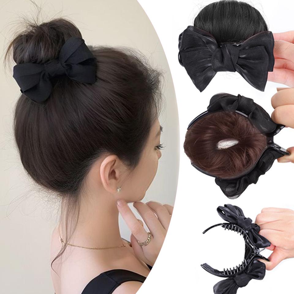 Synthetic Bow Hair Clip Chignon Messy Bun Claw Clip in Hair Piece Wavy Curly Hair Bun Ponytail Extensions Scrunchie Hairpieces for Women