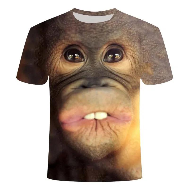 Camisetas com estampa de macaco para crianças, meninos e meninas, camisa casual de verão, roupas infantis de animais, camisetas de manga curta
