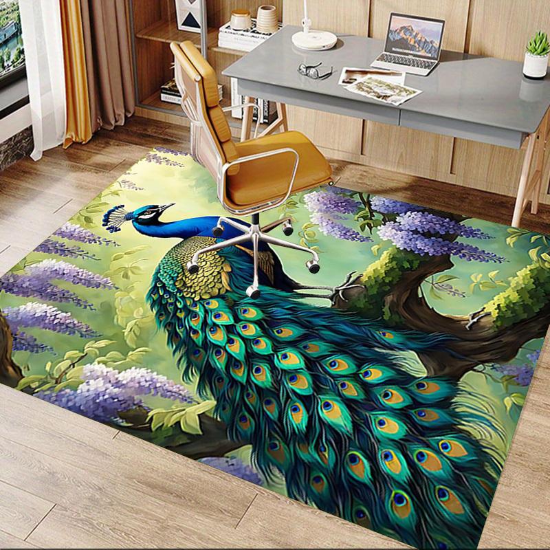 1PC Peacock Flowers Non-Slip Floor carpet, suitable for Office, bedroomand playrooms. It can also be used as a sofa footrest cover-T49