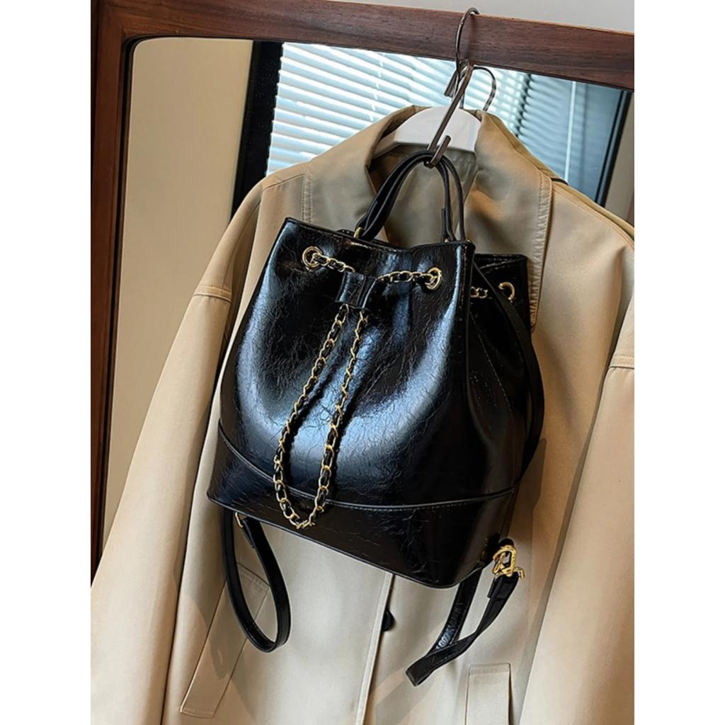 Damen Mode PU Leder Rucksäcke Frühling Chic Design Kordel Eimertasche Neu Trendy Dame All Match Ein Schultertaschen