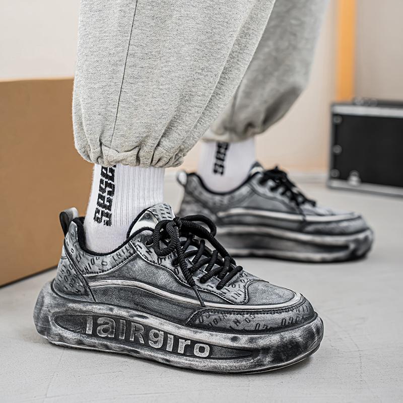 2024 New Warm and Fashionable Men's Autumn and Winter Thick-soled Velvet Thickened Distressed Casual Men's Cotton Shoes