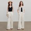 Women's Striped Linen-Feel Wide-Leg Casual Pants