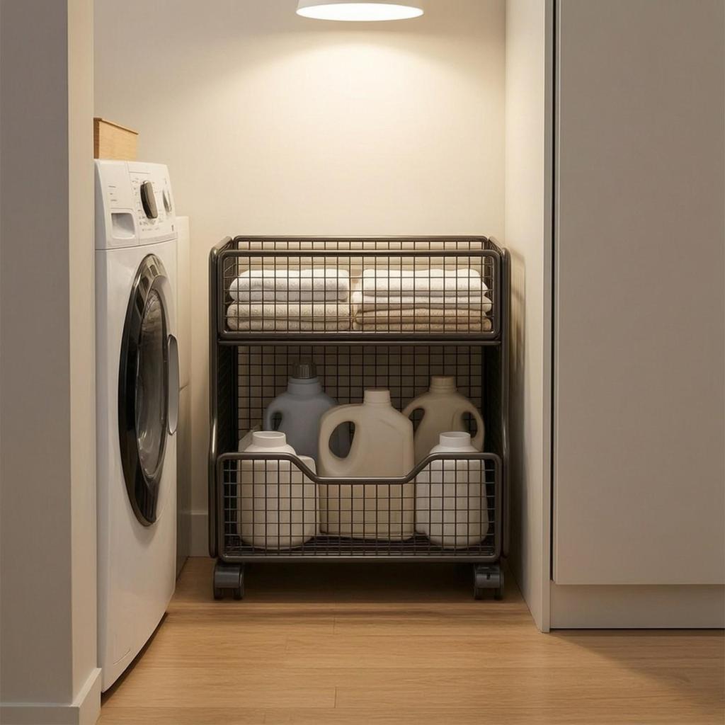 Open-Grid Bathroom Storage Rack Ventilated Narrow Standing Shelf with Wheels