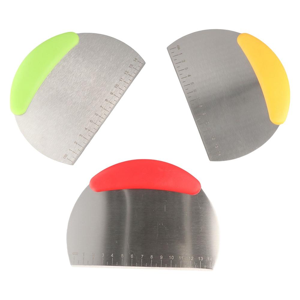 Stainless Steel Dough Cutter Plastic Handle Dough Scraper Portable Half Round Scraper Noodle
