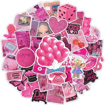 50 Pcs INS Style Pink Cartoon Stickers Waterproof Laptops Luggage Skateboards Water Cups Fade Resistant Decals