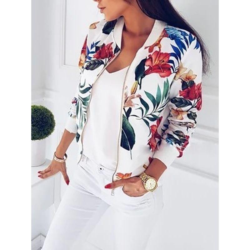 

Printed Fashion Jacket Cropped Jacket Female Print Fashion Coat Short Jacket WHITE S