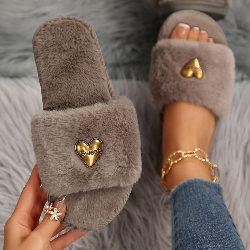 Fashion Velvet Thermal Slippers Are Versatile To Wear Outside, Baotou Semi-drag 2025 Winter New Platform Women