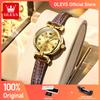 OLEVS 5645 New Womens Watches Leather Strap Quartz Watch Waterproof Luminous Watches For Women Simple Fashion Original Reloj
