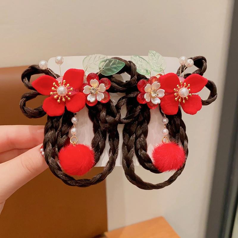 Red New Year Hanfu Hair Clips for Girls - Chinese Style Floral Headwear