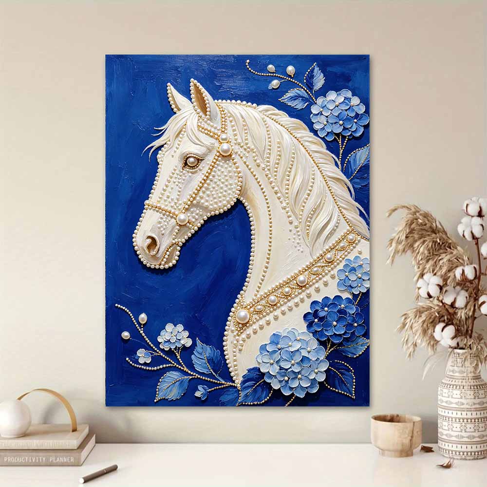 DIY Pearl Embroidery Diamond Painting Kit White Horse Floral Sparkling Beads Art Craft Handmade Decoration Gift for Home