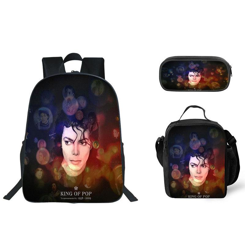 Student Backpack Lunch Bag Pencil Case 3-Piece Set, Waterproof Durable Large Capacity, MJ Pattern, Kids School Bag Set