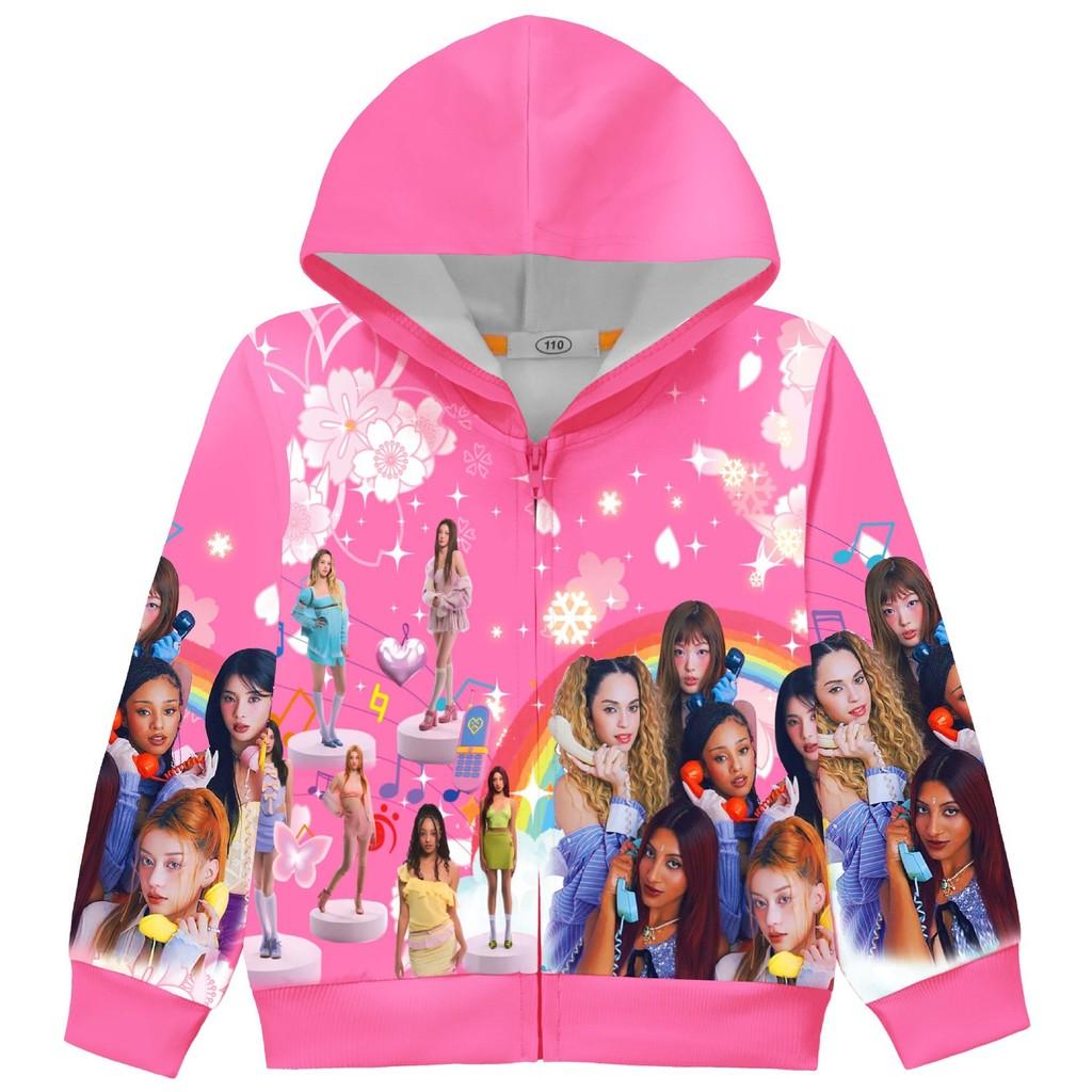 36378 Kids Girls KATSEYE Printed Long Sleeves Hooded Zipper Coat Jacket 110cm