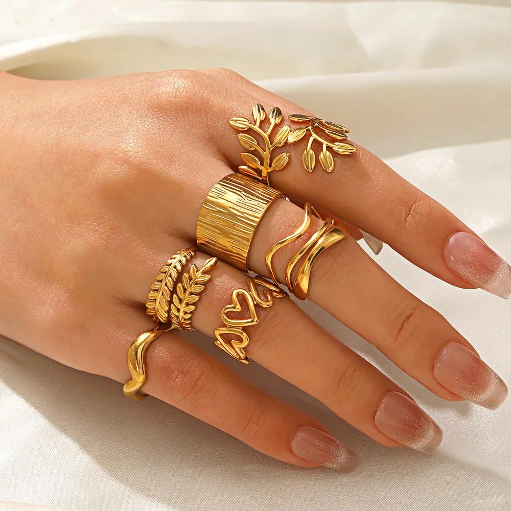 1Pc Stainless Steel Gold Color Rings For Women Waterproof Geometric Open Finger Ring Girls Fashion Daily Jewelry Accessories