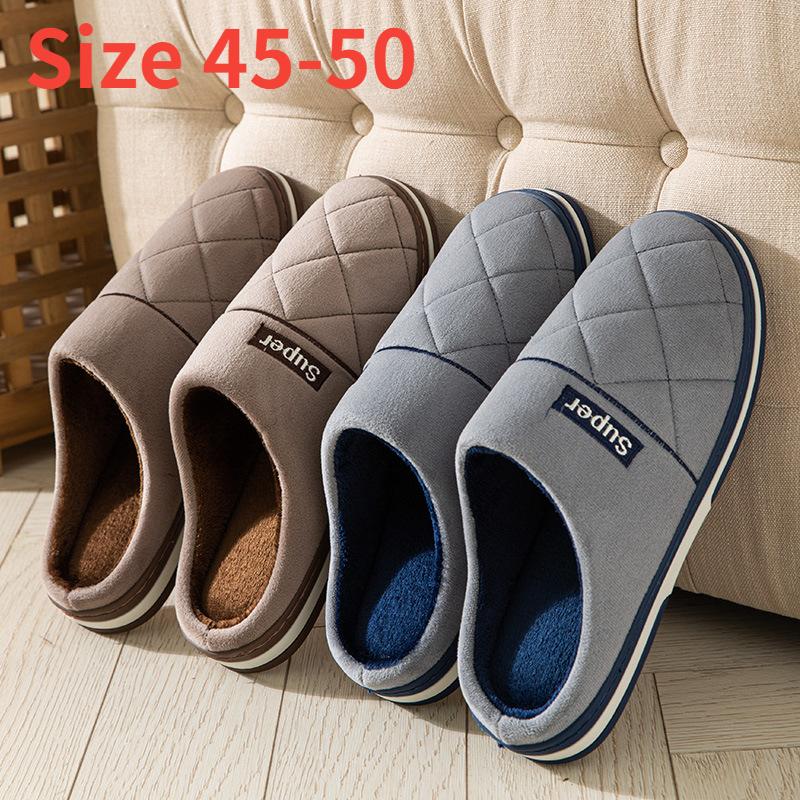 Velikost 47 48 49 50 Nadměrná velikost Pánské bavlněné pantofle na podzim zimu Extra velké Plus size Domácí teplé Pantofle s tlustou podrážkou pro vnitřní použití