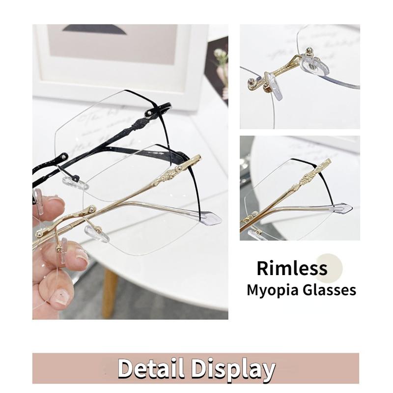 Myopia Glasses Women Fashion Polygon Metal Frameless Computer Eyewear Men Vintage Rimless Blue Light Blocking Eyeglasses 0~ -500