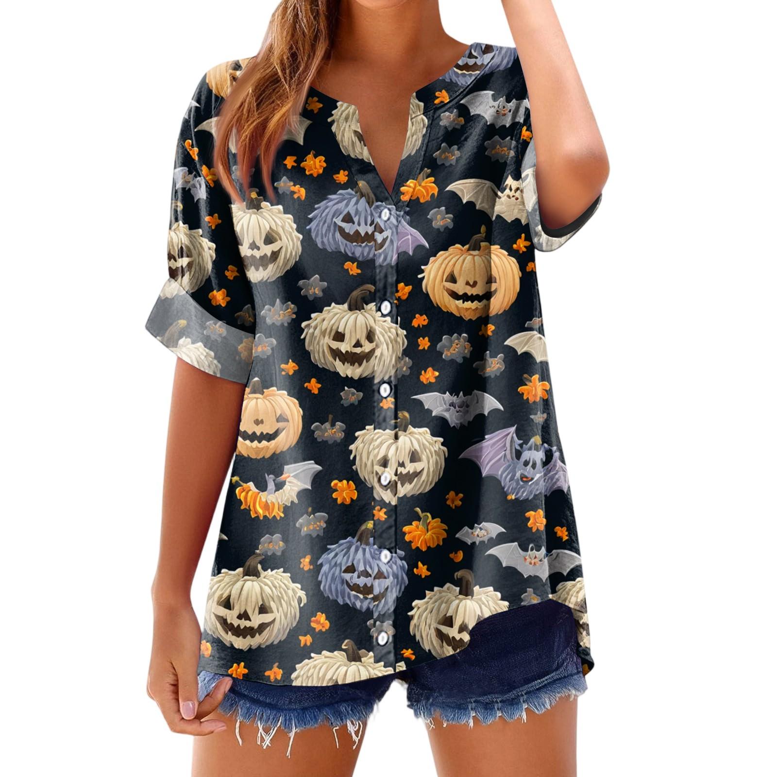 

Женская модная, повседневная, удобная, свободного кроя футболка с принтом на Хэллоуин XXL тёмно-синий