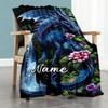 Fantasy Blue Dragon Floral Customize Your Name Blanket Cozy Personalized Blanket Soft & Cozy Throw For Couch Chair Office Chair Seaside
