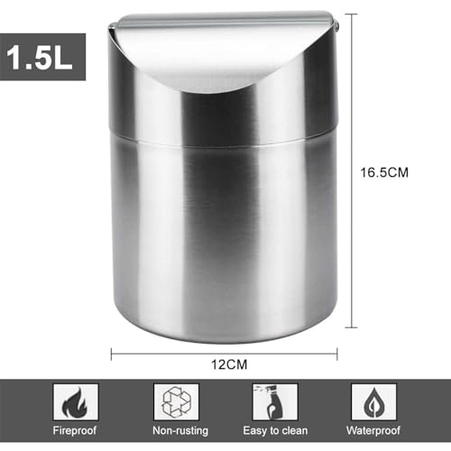 Mini-Mülleimer mit Deckel Gebürsteter Edelstahl Kleiner Tischmülleimer 12x16,5cm für Schreibtisch Auto Büro Badezimmer Küche