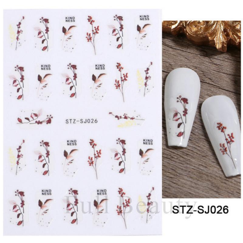 Cotton Flowers Transfer Decals 3D Nail Stickers Gold Leaf Nail Adhesive Sliders Nail Manicure Decorations