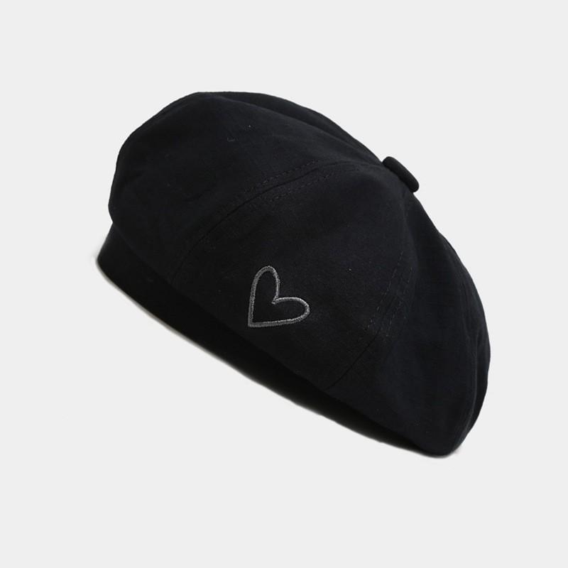 Heart Embroidered Beret Men Women Versatile Face-Flattering Retro Painter Hat Japanese Style Newsboy Cap