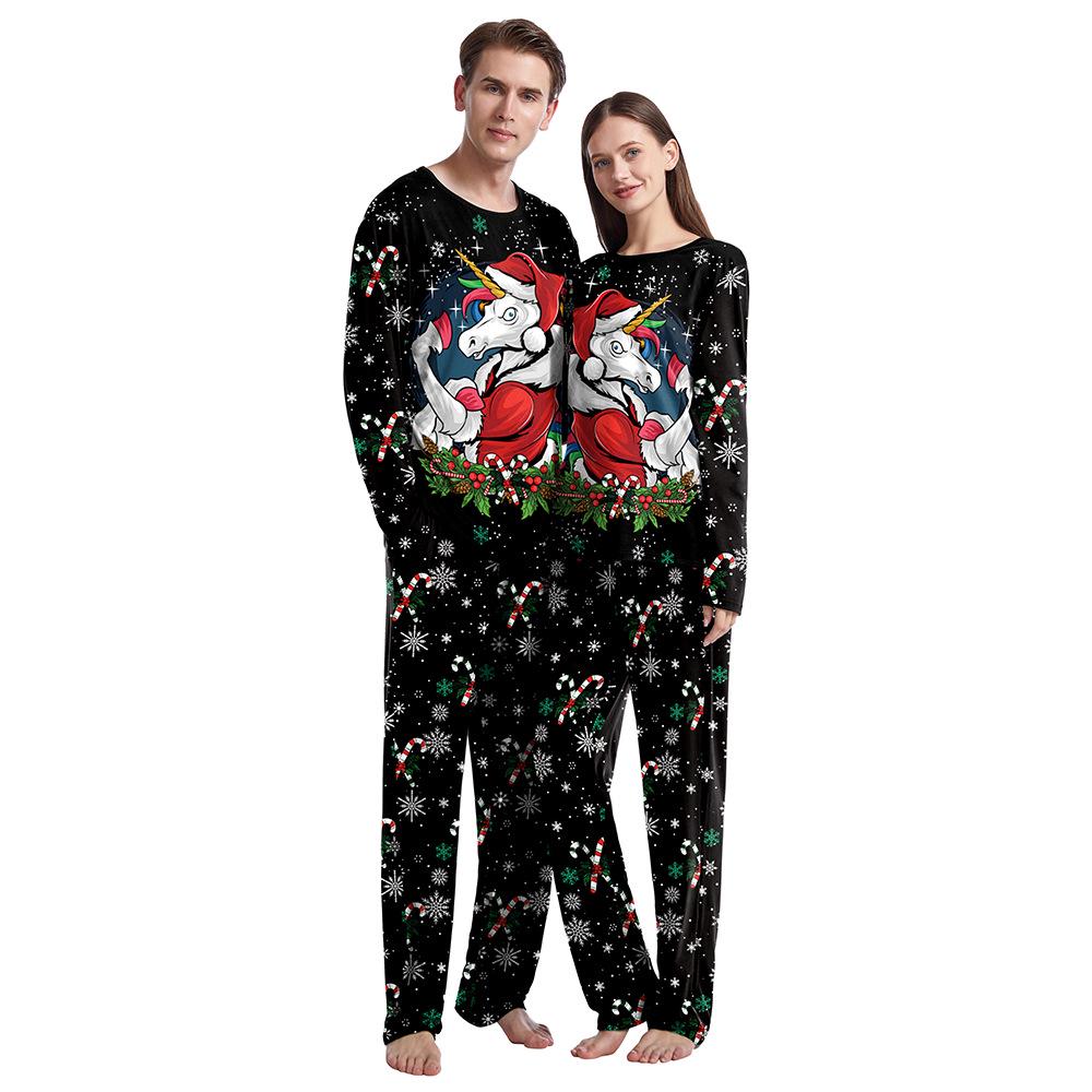 2024 Spring Christmas Couple Pajama Set: Round Neck Long Sleeve Top & Sweatpants for Women