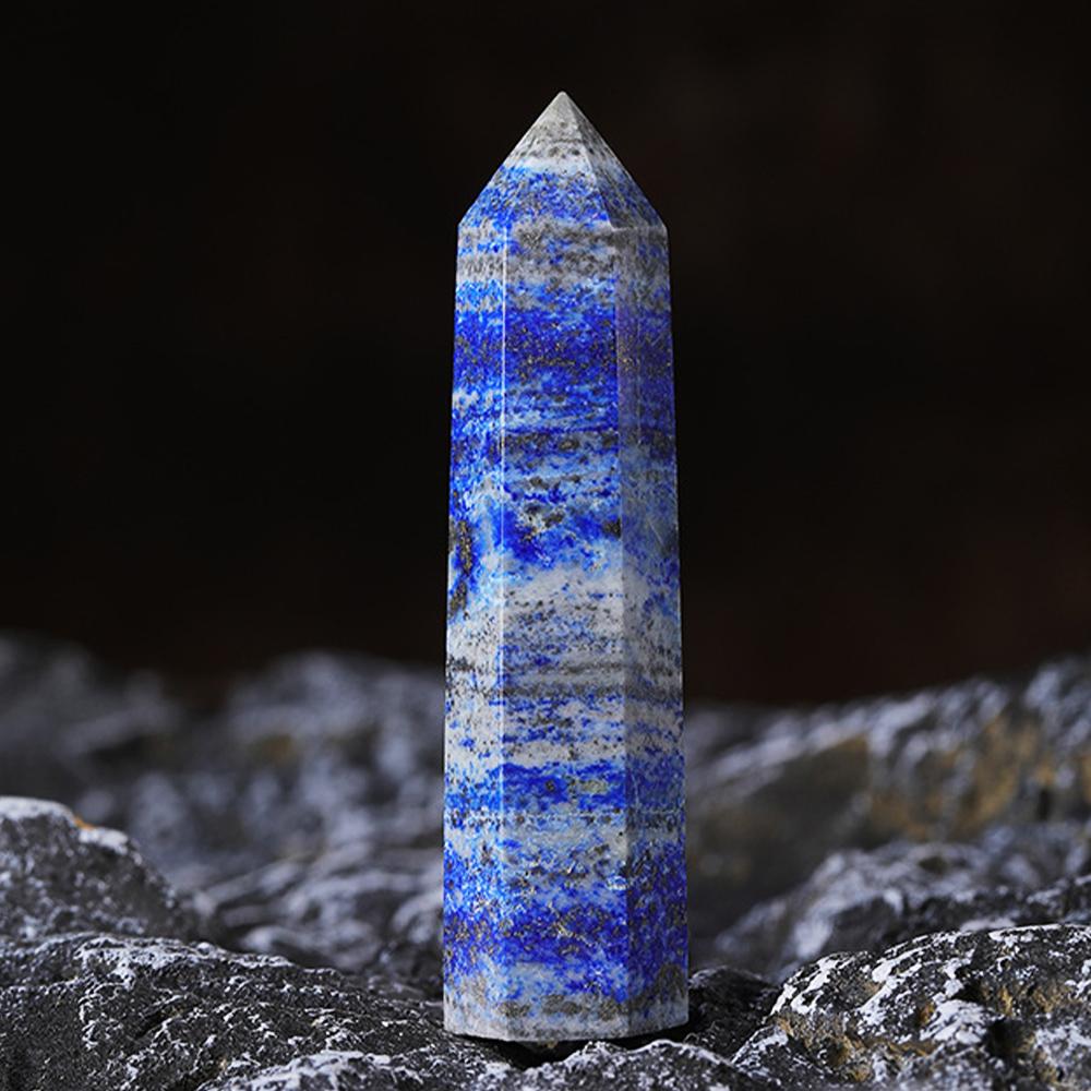 Pierre Lapis Lazuli Prisme Hexagonal à Pointe Unique Baguette Pointue Lapis Lazuli Tour Décoration de Maison Cadeaux Artisanat en Cristal Ornement