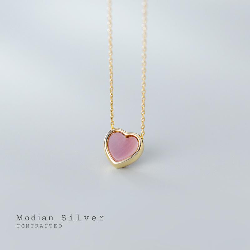 Modian New Arrive 925 Sterling Silver Red Lovely Hearts Pendant Necklace for Women Gold Color Necklace Fine Jewelry Accessories
