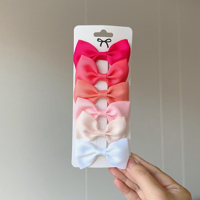 6Pcs Ribbon Bows Hairpin Girl Sweet Solid Design Hairpin Color Block Delicate Hairgripe Barrettes Kawaii Child Accessories