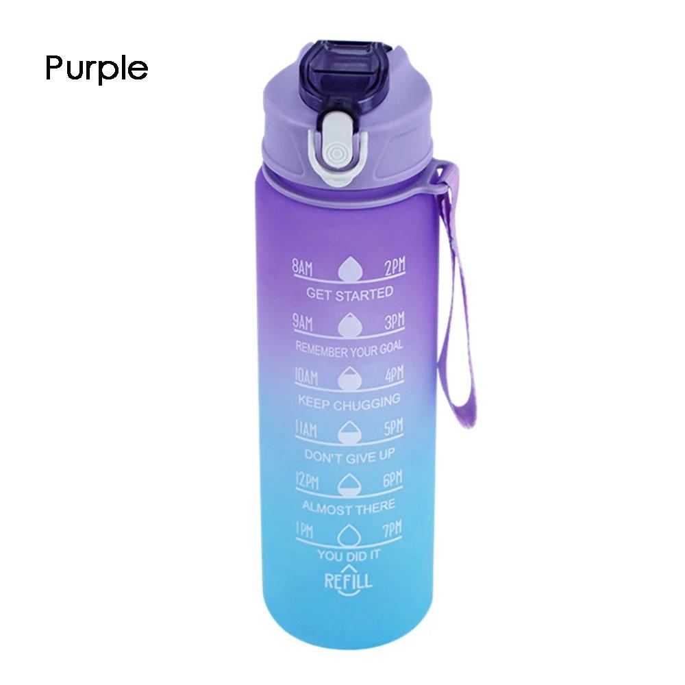 

Спортивная бутылка для воды объемом 900 мл с маркером времени, герметичная чашка, мотивирующие портативные бутылки для воды для занятий спортом на открытом воздухе, фитнеса, без BPA 750ml фиолетовый