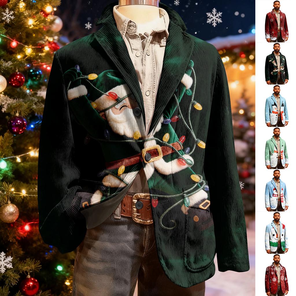 Giacca Cardigan da Uomo Brutta Natalizia in Velluto a Coste Calda con Tasche Abito Casual da Uomo