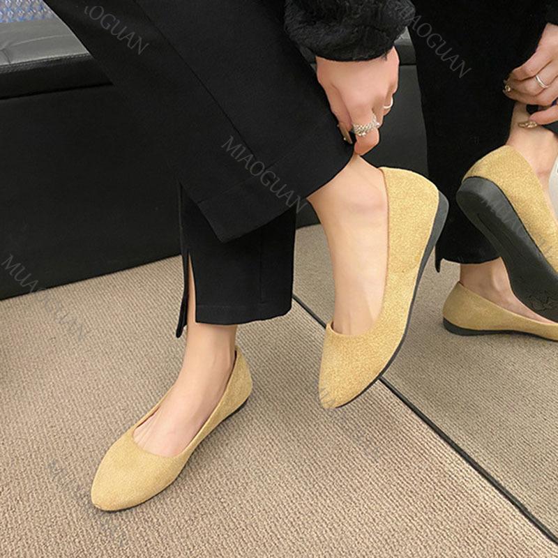 Fashion Women Flats Slip on Candy Color Woman Boat Shoes Black Suede Ladies Ballet Flats Spring Autumn Casual Round Head Single Shoes