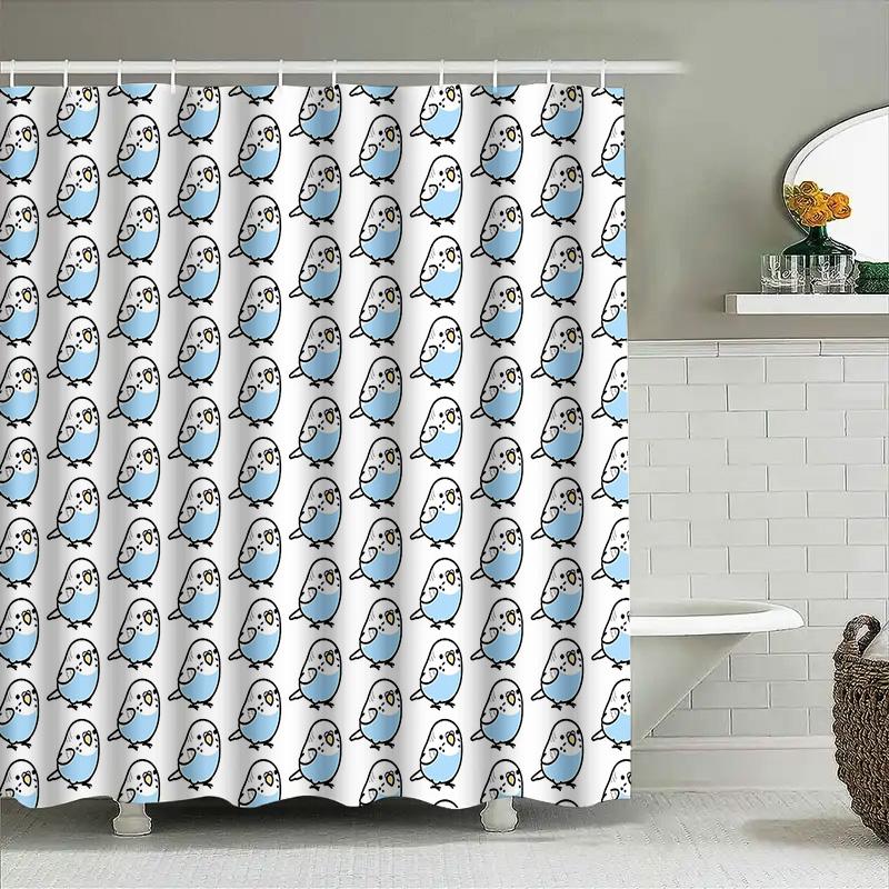 Cute Bird Shower Curtain Blue Birds Pattern Waterproof Bathroom Decor Set Vintage Farmhouse Style Home Textile Accessories