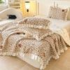 Thick Warm Milk Coral Fleece Bedding Set Floral Bedspread Quilt Cover Lace Trim Home