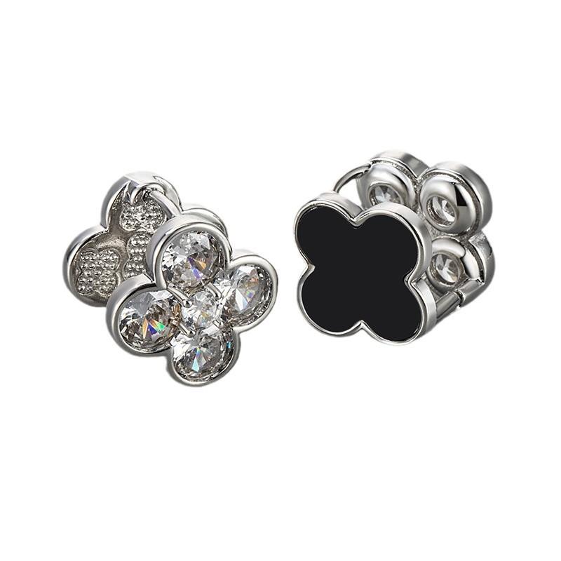 New Four-leaf Clover Earrings Exquisite Zircon Earrings Reversible Earrings Stylish and Elegant Women's Earrings