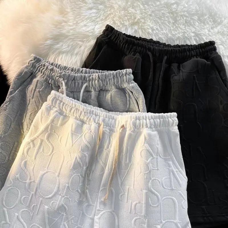 Premium Waffle Casual Shorts Men Sport Loose Wide Leg Running Shorts Letter Beach Baggy Board Cargo Shorts