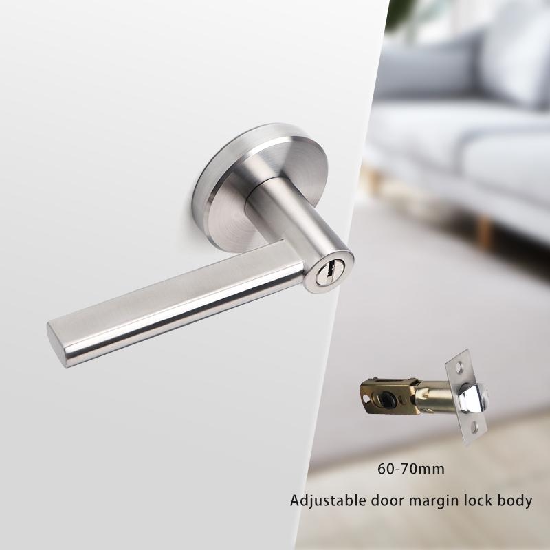 304 Stainless Steel Three-pole Handle Lock Single Tongue Bathroom Interior Door Lock Aisle Fire Door Door Lock With Key